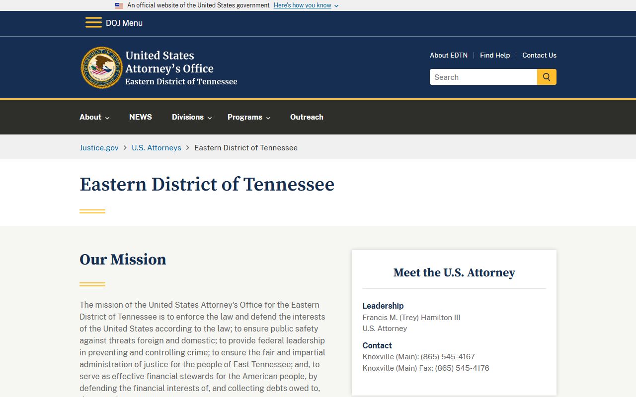U.S. Attorney Eastern District of Tennessee site related to Knox County