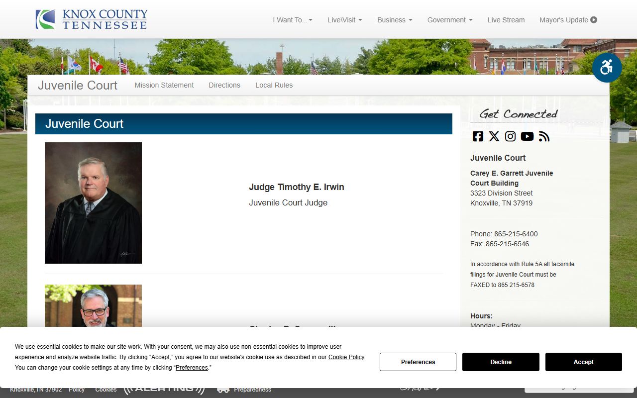 Knox County Juvenile Court page handled by the Circuit Court Clerk