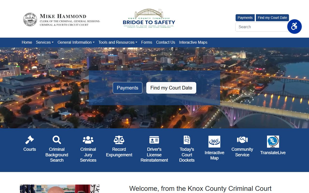 Knox County Criminal Court Clerk homepage for arrest and criminal records