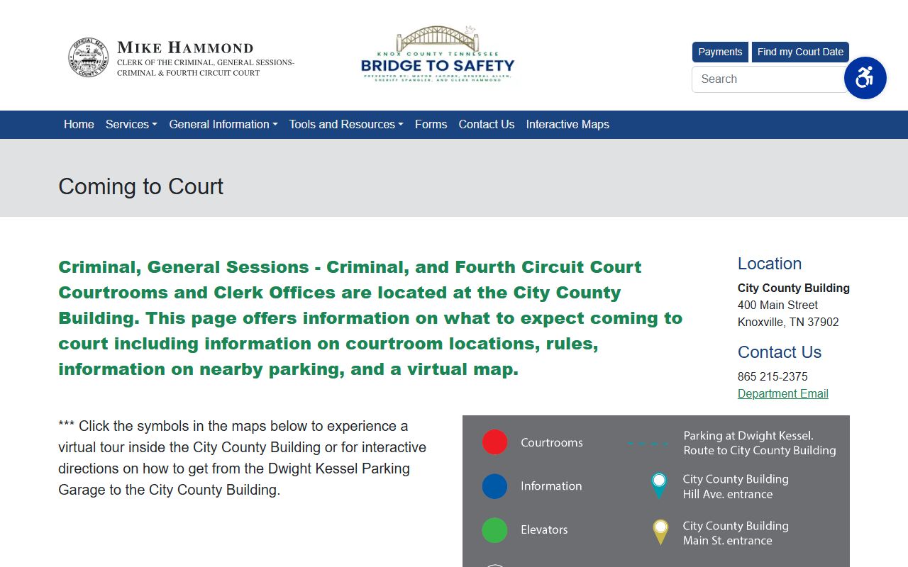 Knox County Criminal Court Clerk coming to court page for the trial courts