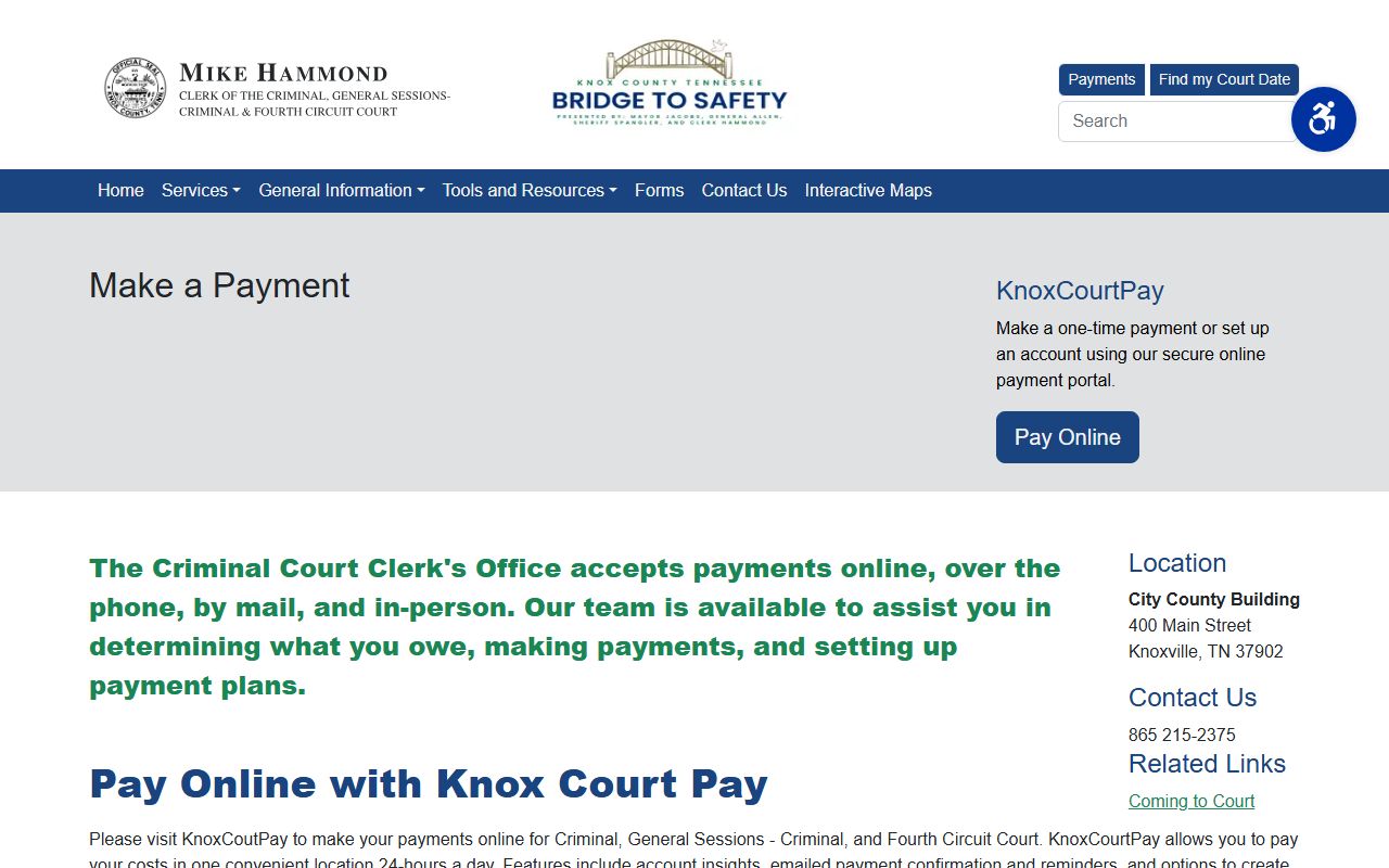 Knox County Criminal and Fourth Circuit payment options page