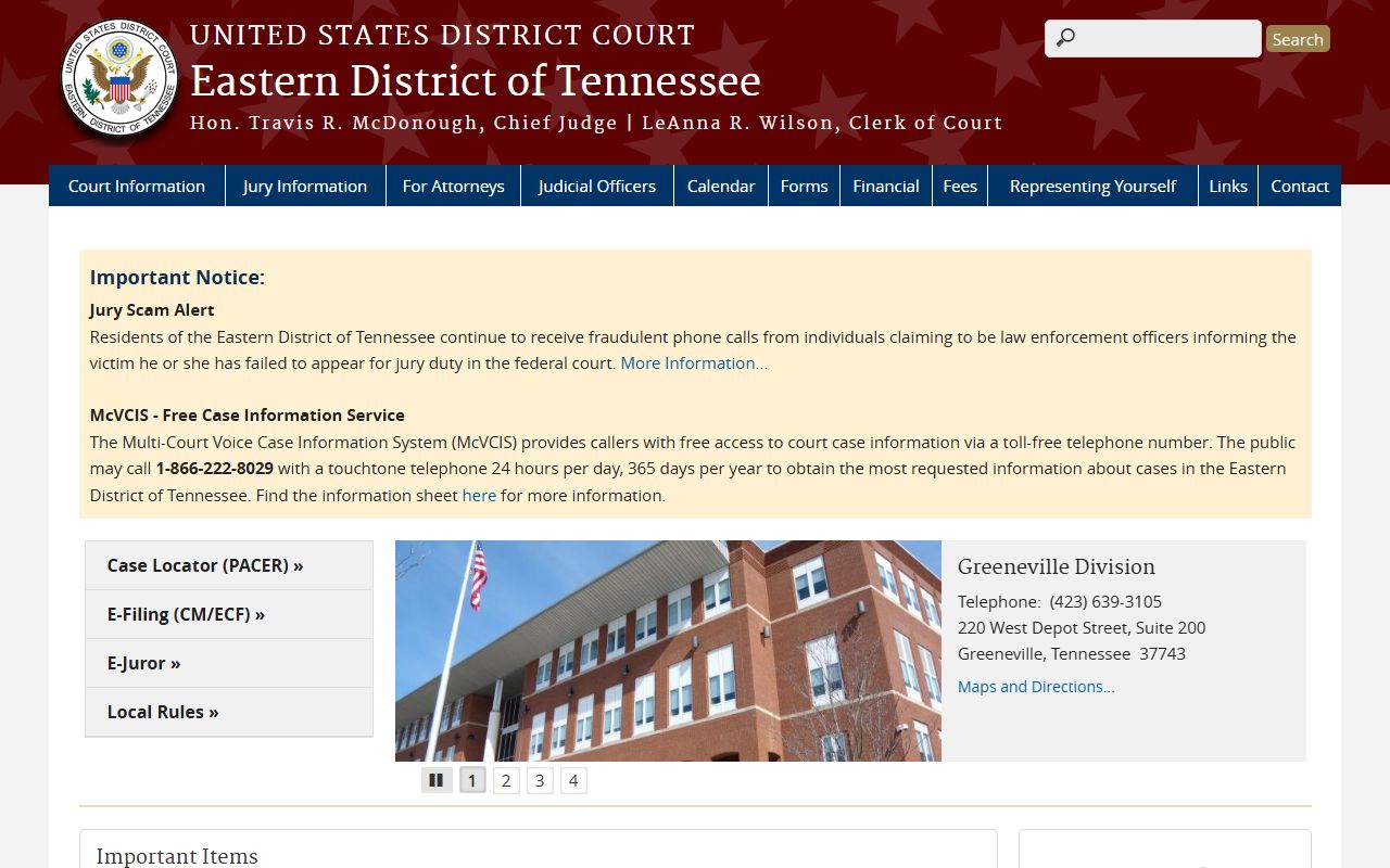 Eastern District of Tennessee federal court site related to Knox County cases