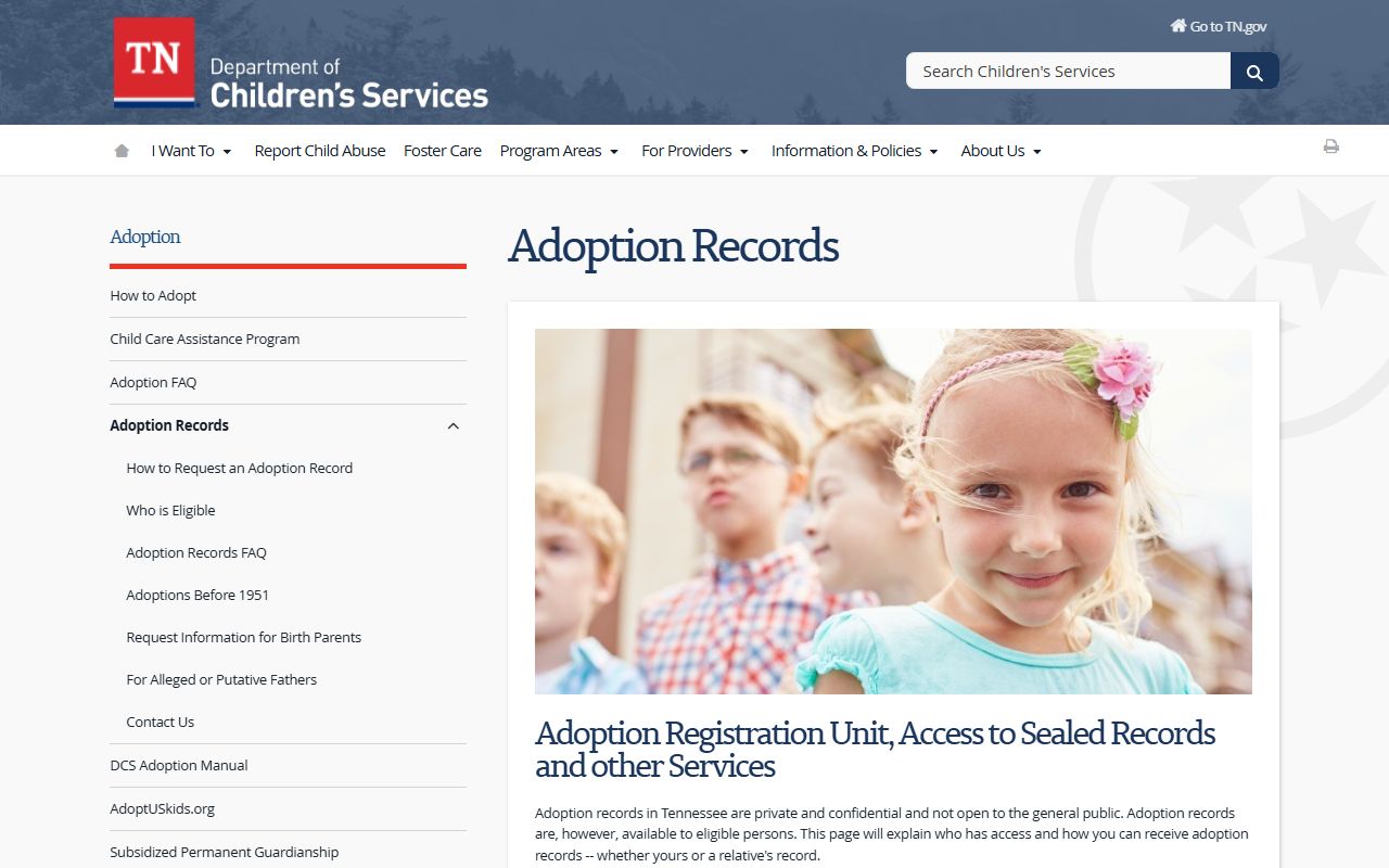 Tennessee adoption records guidance for Knox County confidential records
