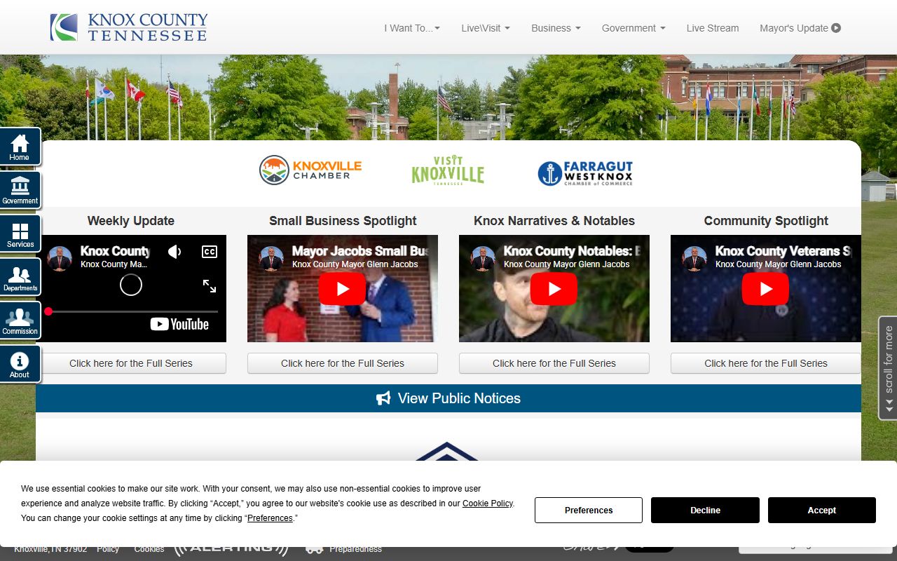 Knox County Tennessee government homepage and department navigation