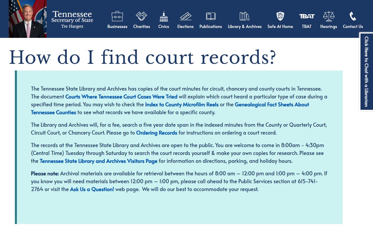 Tennessee State Library and Archives court records FAQ for historical probate