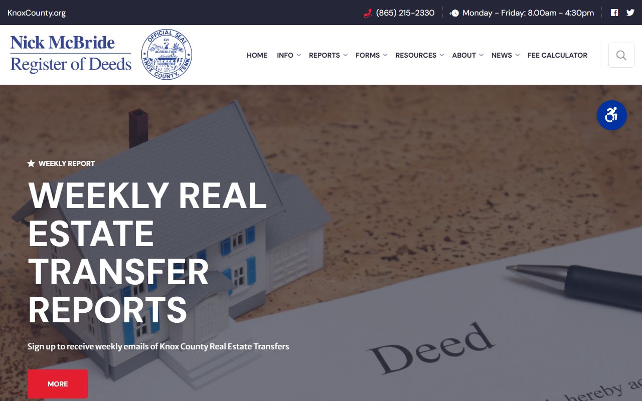 Knox County Register of Deeds page for real property public records