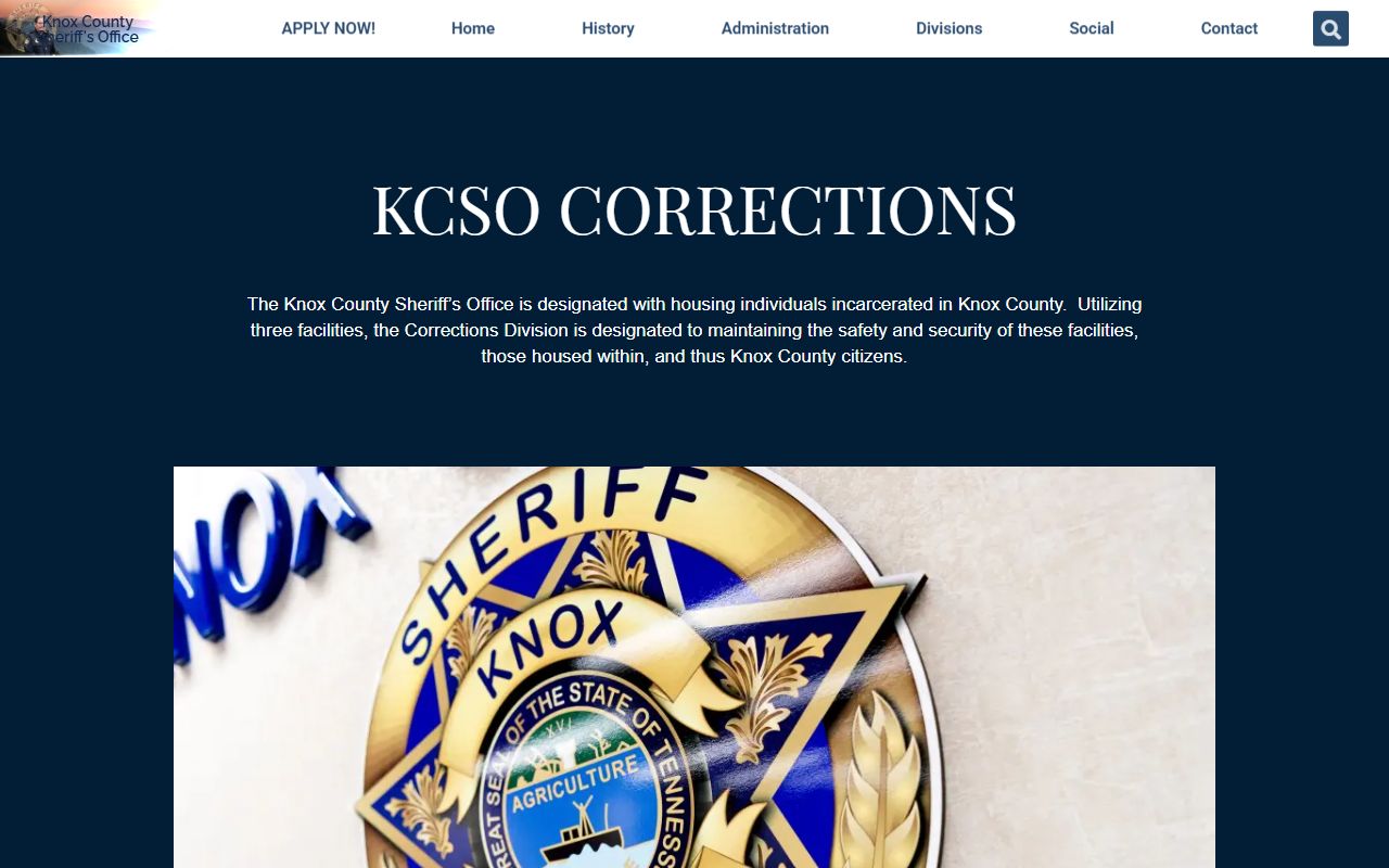 Knox County Sheriff Corrections Division page for jail public records