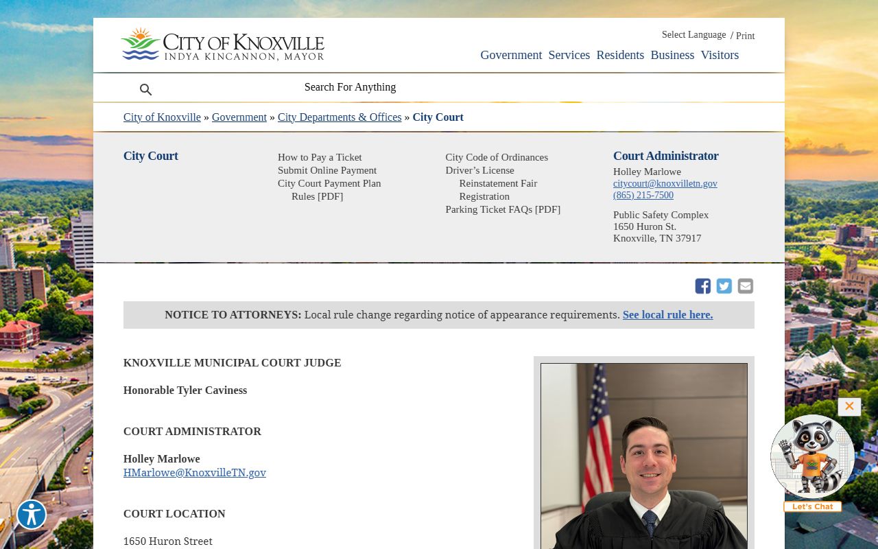 Knoxville City Court traffic and municipal court page for Knox County traffic records